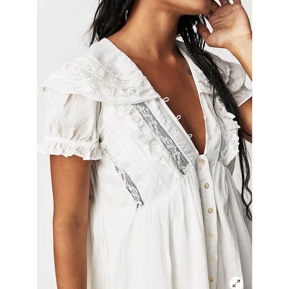 Free People Sunkissed Mini Dress Women's Size Medium 100% Cotton Ivory - Picture 2 of 11